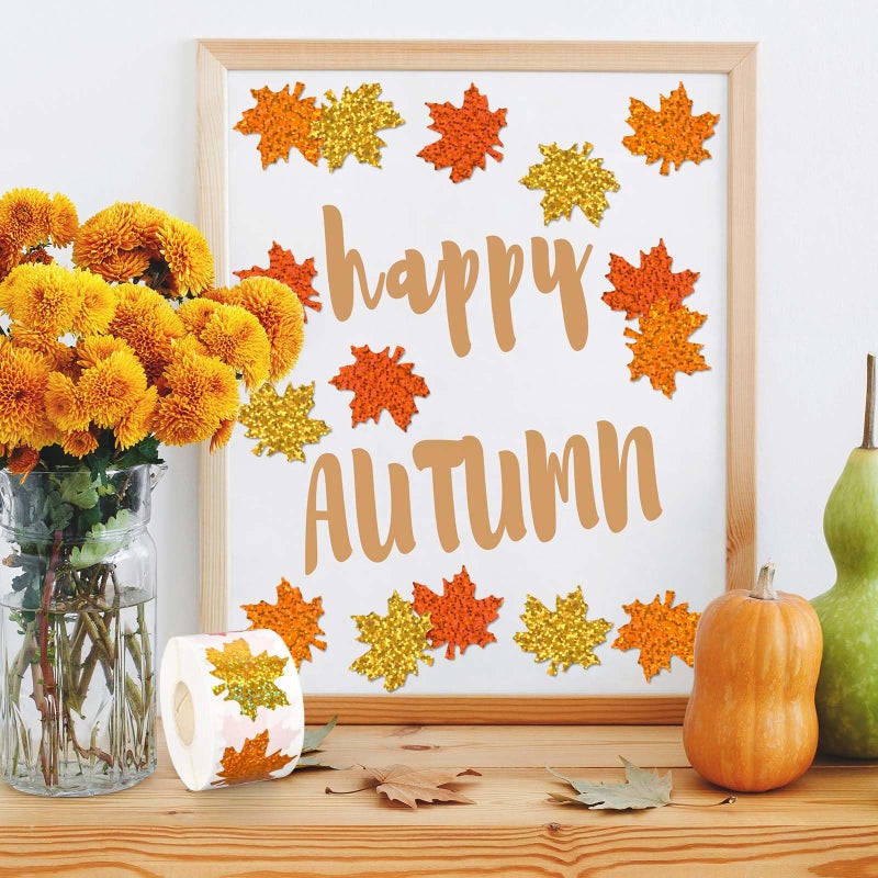 وولاين ملصقات أوراق القيقب الخريفية من Whaline Fall بريق أوراق القيقب ملصقات ورقية 3 ألوان خريفية سباركلي ذاتية اللصق ملصقات ديكور لمجلة ديكور لوازم الحفلات، 500 قطعة - Image 5